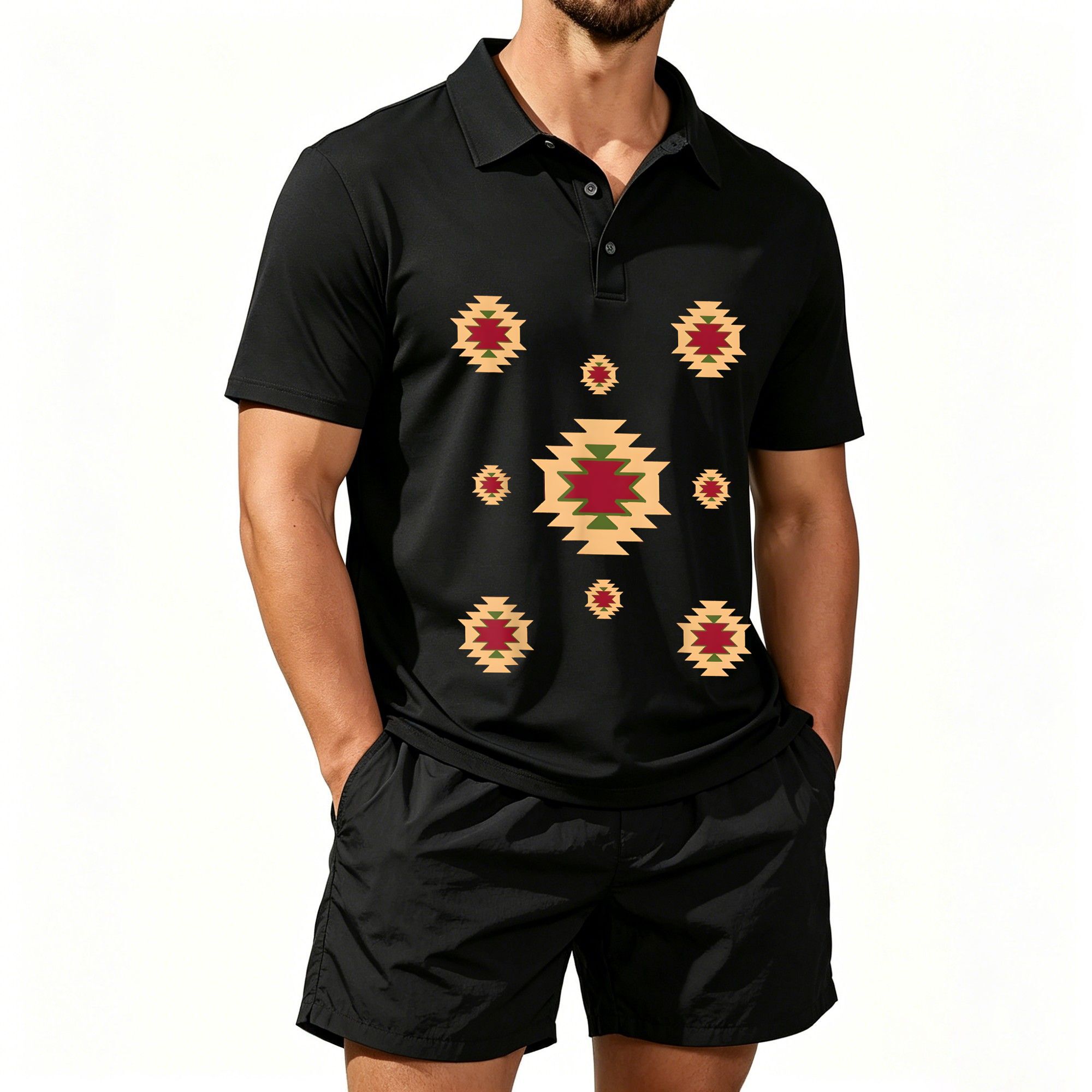 Ethnic Wear - Męski zestaw koszulek polo z krótkim